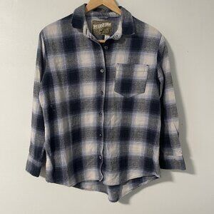 Moosejaw 100% Organic Cotton Plaid Flannel Button Up Shirt Blue Gray‎ Navy L